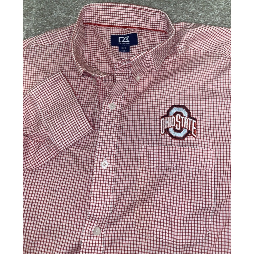 Cutter & Buck Ohio State Buckeyes Button Down Plaid Shirt Mens Medium NCAA Prep